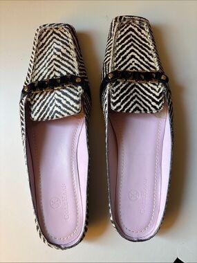 Cole Haan Black & White Zebra-Print Chain-Trim Mules